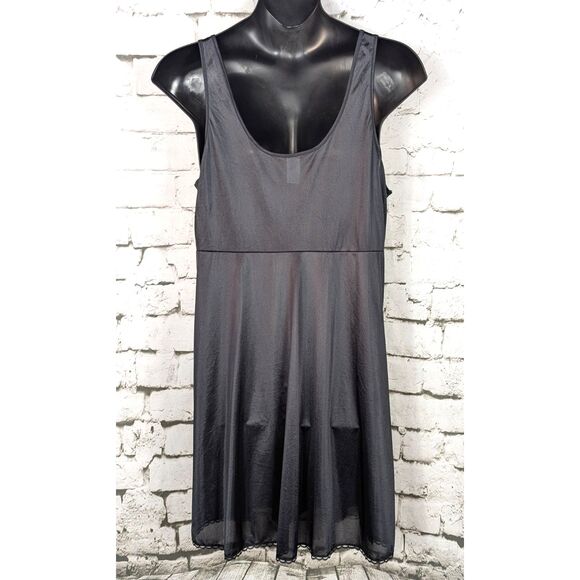 VINTAGE INTIMODE Union Made USA Shiny Nylon Slip Nightgown Black Glamour Sz 50 - Picture 3 of 5